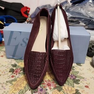 ESSEX LANE EL-EANOR Croc embossed Suede Wine Flats NWT sz 6.5,8.5,9,11
